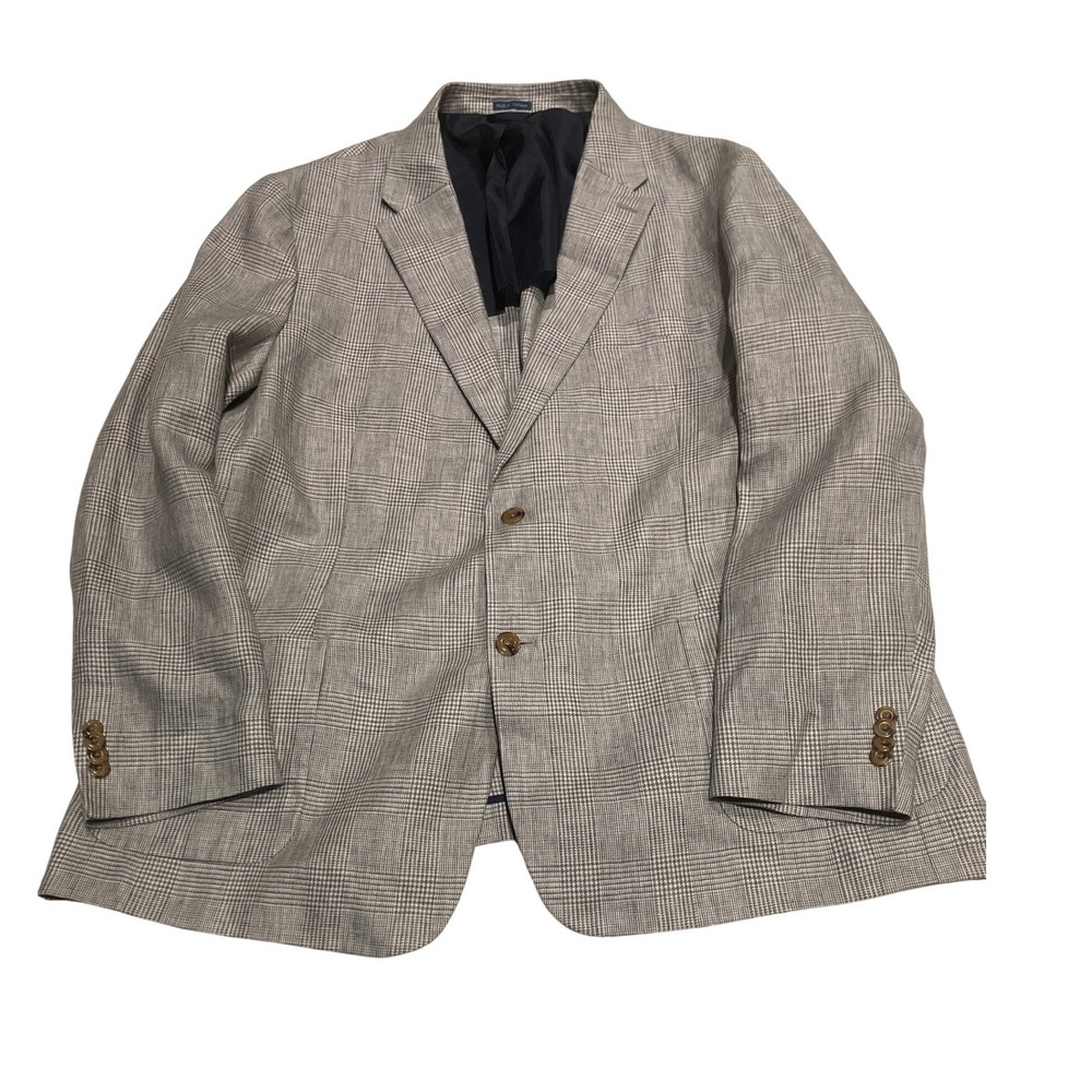 Biltmore Mens 50R Grey Glen‎ Plaid 100% Linen Unstructured Sport Coat Blazer - Picture 8 of 15